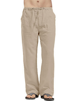 Comfortable Linen/Cotton Blend Men's Beach Pants with Drawstring Waistband